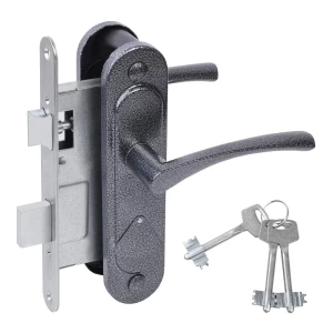 Замок врезной сувальдный с защёлкой в комплекте с ручкой ЗВ9.2-07 (серебро антик), 3 кл.